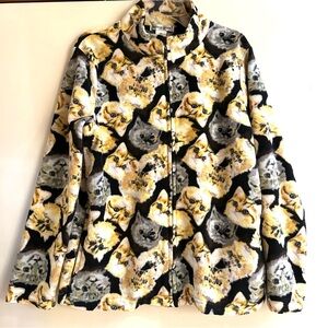 Fleece cat print zip mock neck Womens Small Petite Cat Lover polar fleece cozy